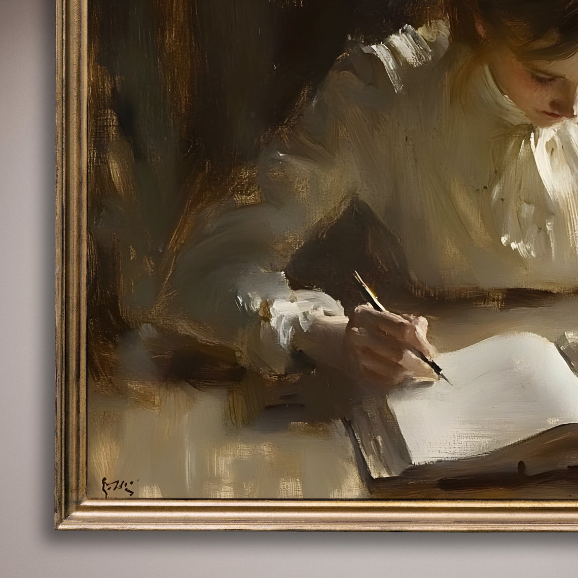 Woman Writing In Journal By Lamplight Victorian Study Painting Poster - Image 8