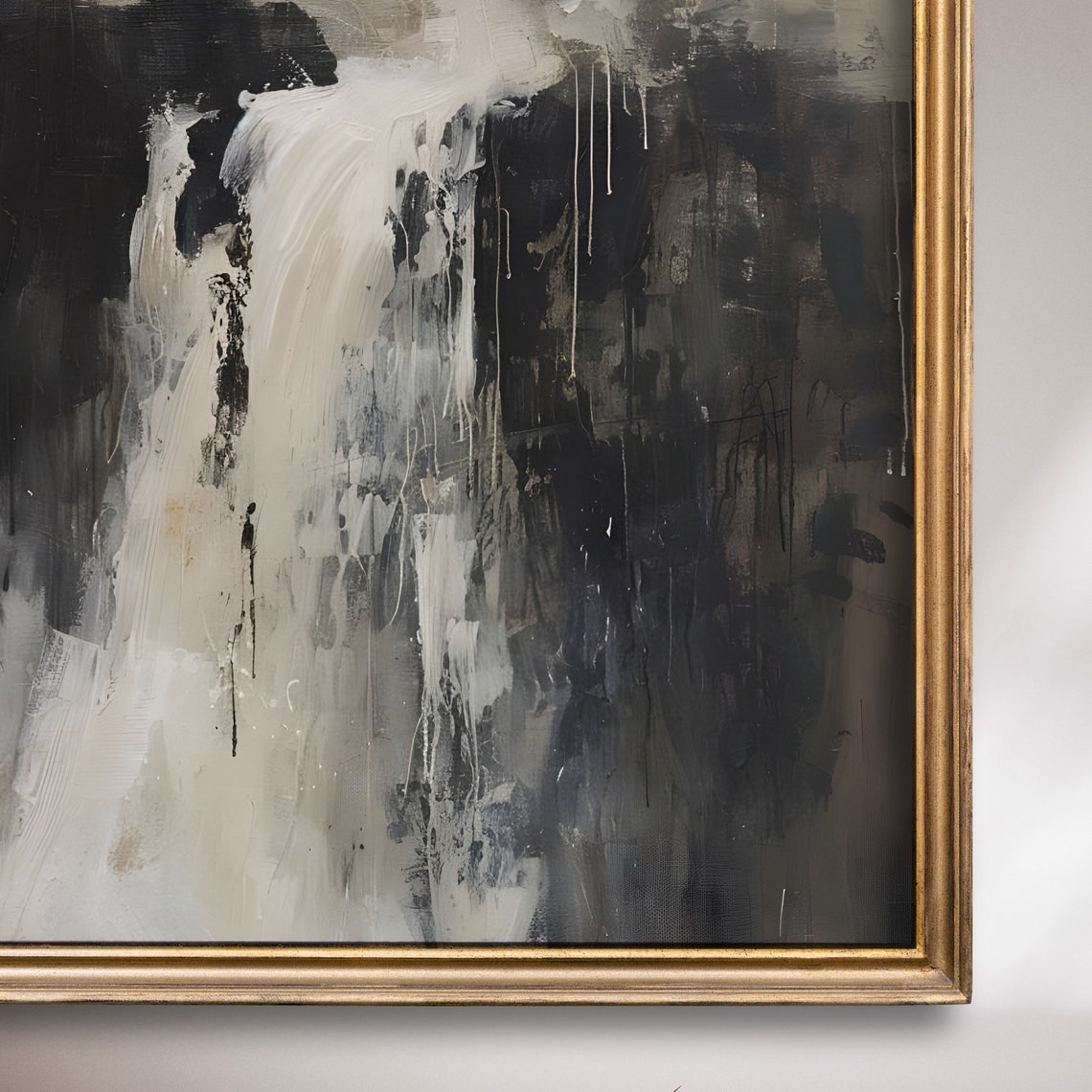 Abstract Waterfall Black And White Modern Dripping Artwork Poster - Image 7