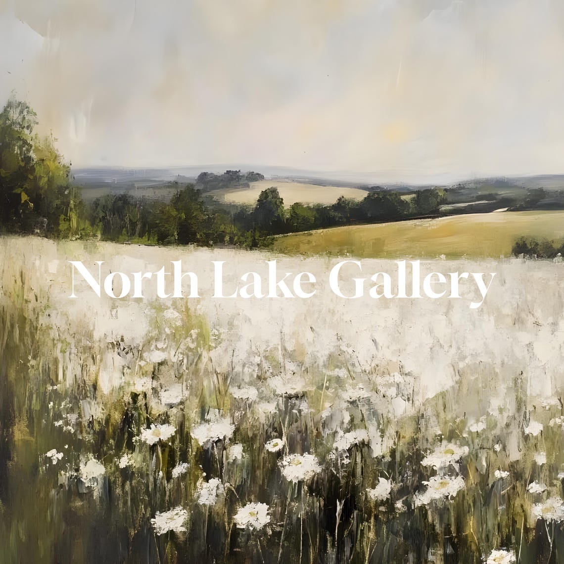 White Wildflower Field With Rolling Hills Beyond Rustic Poster - Image 2