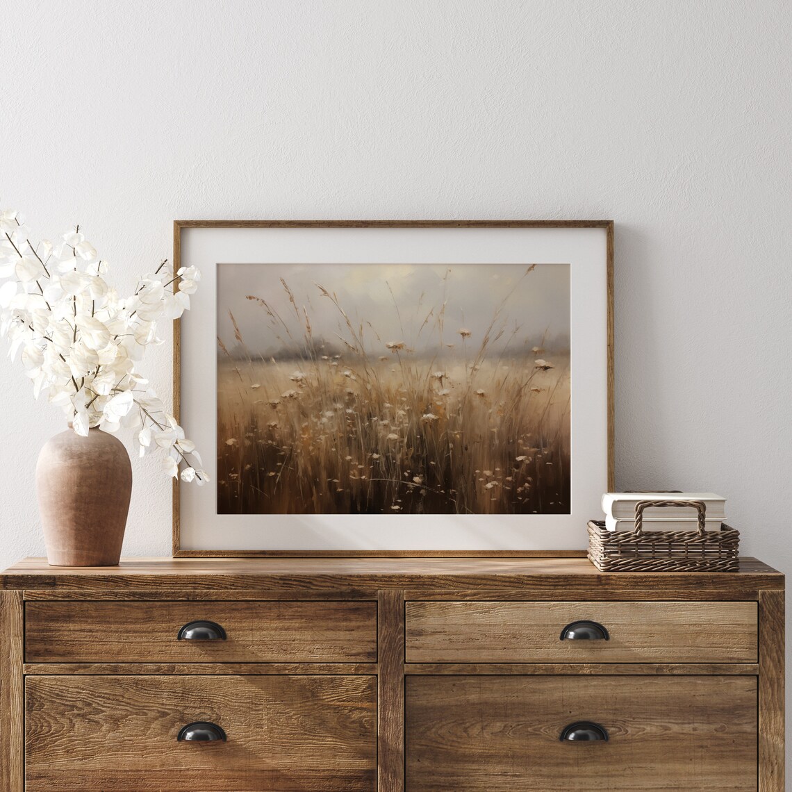 Golden Grass Meadow Wildflowers Hazy Sunlight Field Painting Poster - Image 6