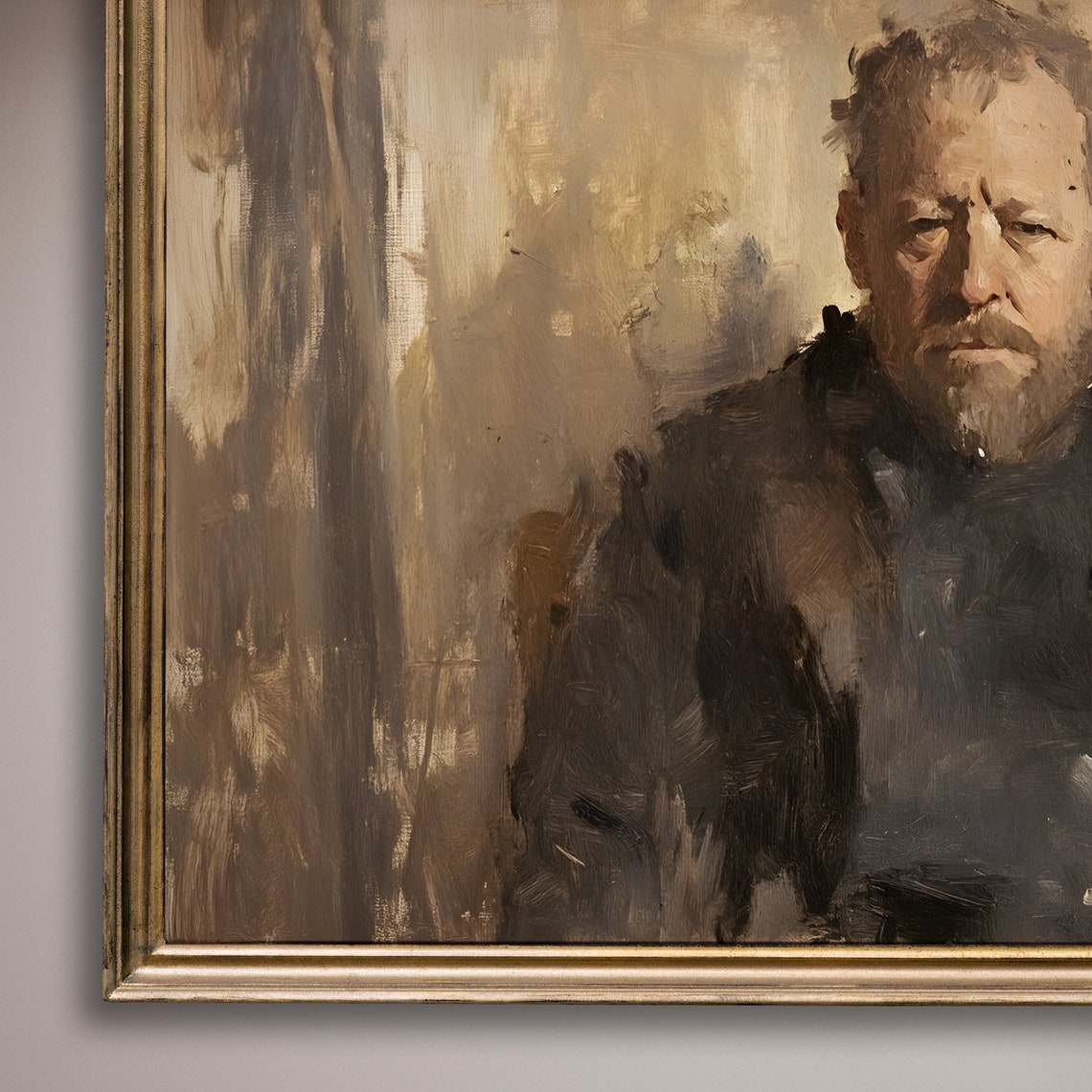 Bearded Man Seated Portrait In Muted Tones Rustic Painting Poster - Image 8
