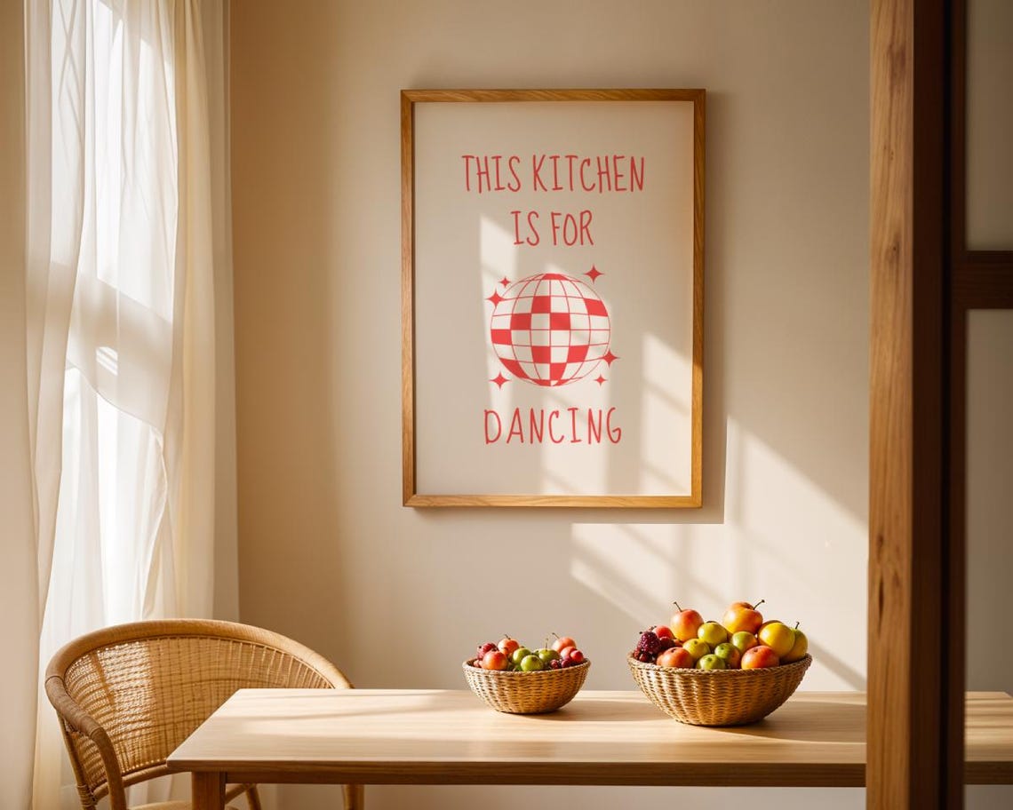 Aesthetic Kitchen Decor Cute Dance Art Red Kitchen Wall Art Print Minimalist Retro Print Trendy Kitchen Poster Art Print - Image 3