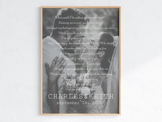 Personalized Wedding Song Lyrics Photo Art Print