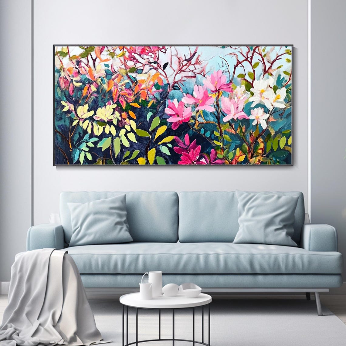 Colorful Magnolia Blossom Forest Teal Foliage Floral Art Poster - Image 3