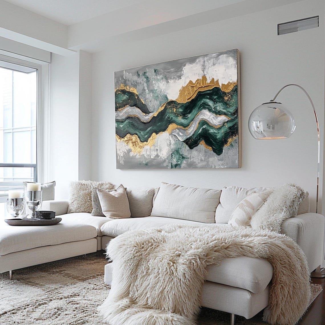 3d Textured Wall Art Green Minimalist Beach Painting Ocean Wave Painting On Wabi Sabi Wall Art Living Room Painting Fashion Decor - Image 2