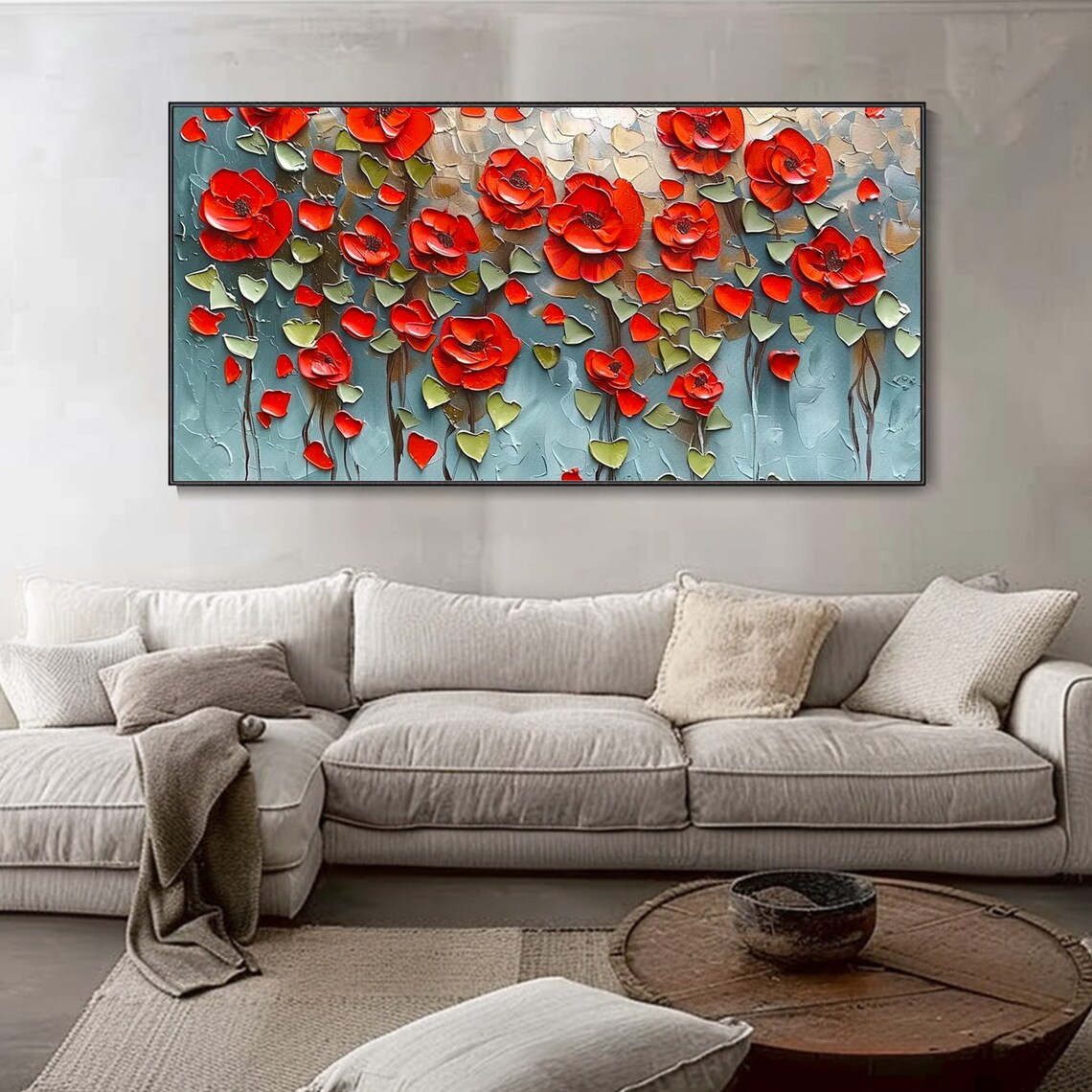 Red Flower Oil Painting, Modern Floral Art Print - Image 3