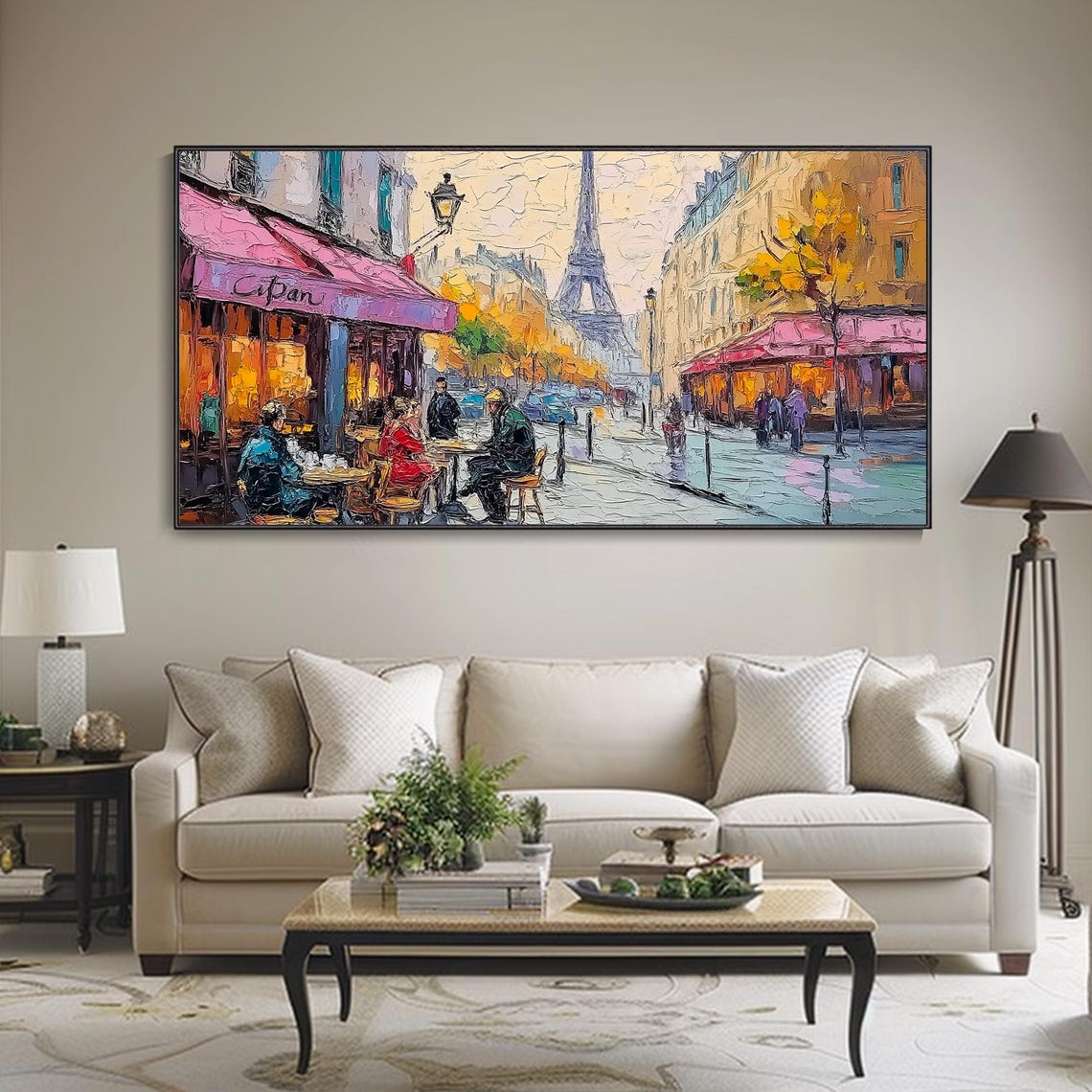 Paris Café Street Eiffel Tower Pink Awning Cityscape Art Poster - Image 3