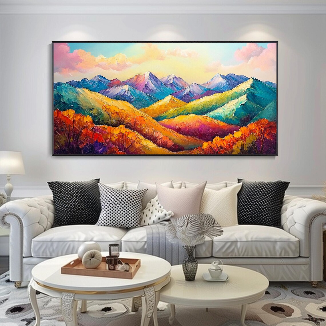 Colorful Mountain Range Sunrise Golden Hills Pink Clouds Art Poster - Image 3