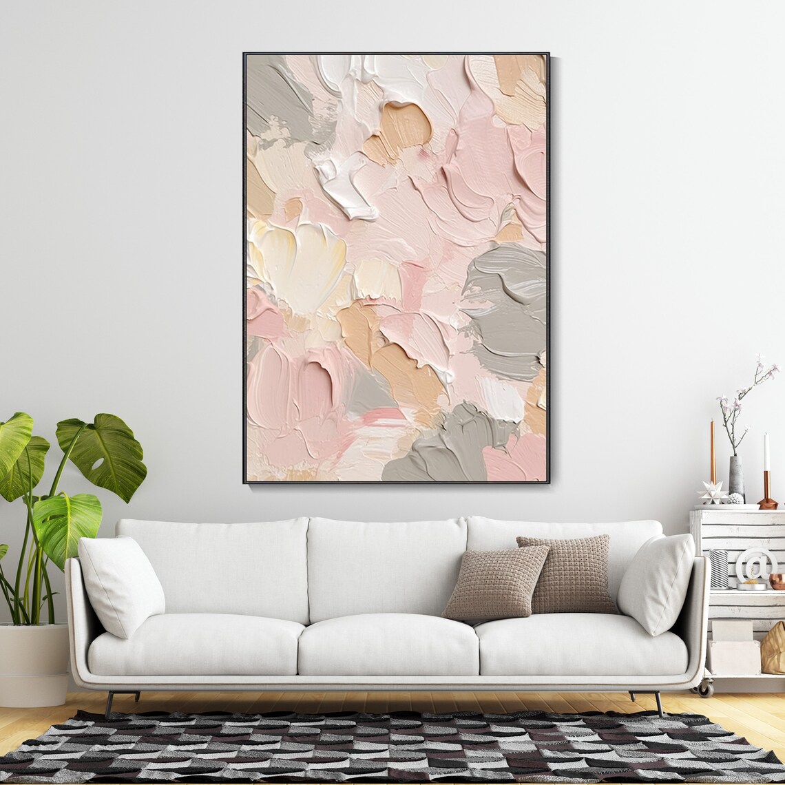 Blush Pink Cream Beige Swirled Impasto Neutral Abstract Poster - Image 3