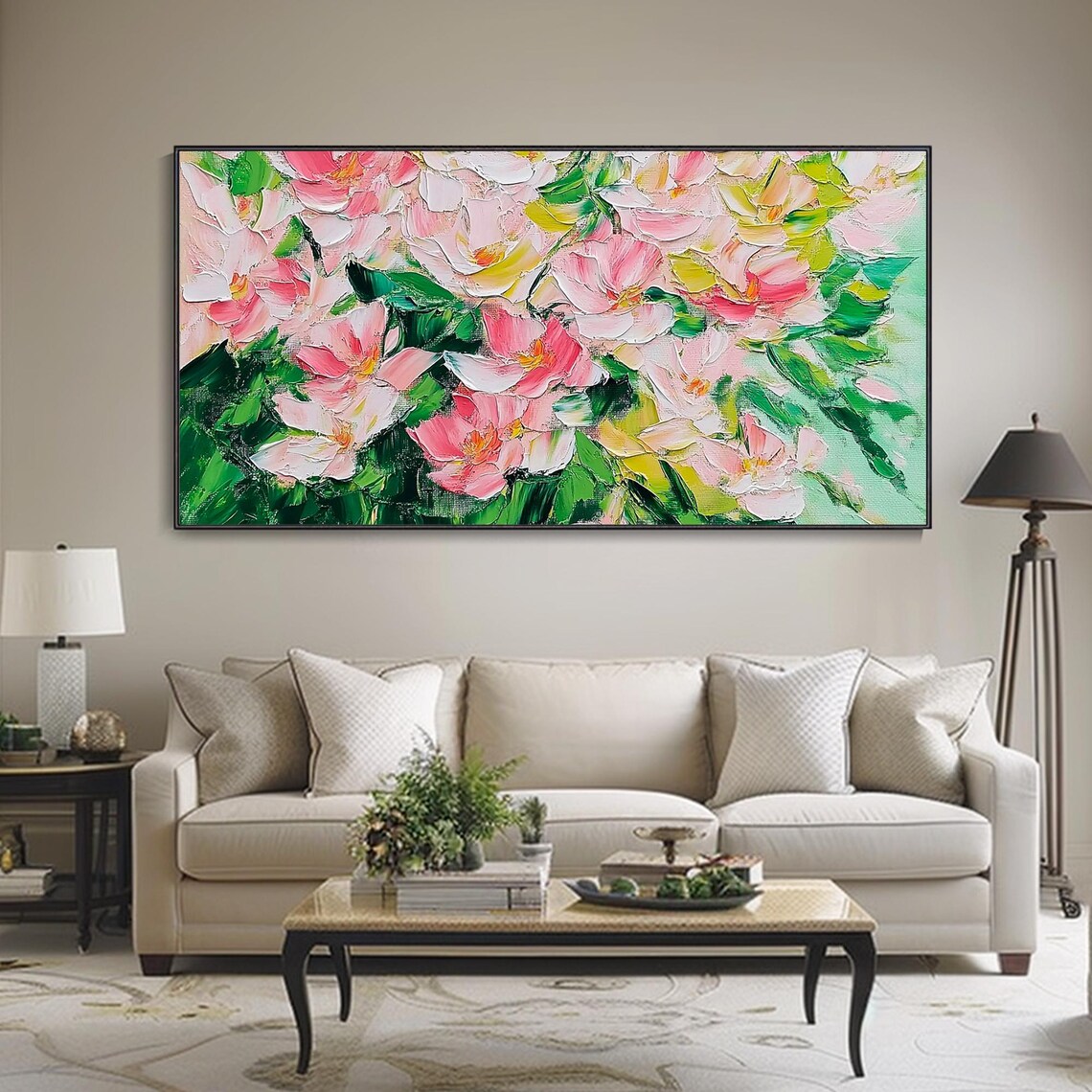Pink Magnolia Blossoms Green Leaves Soft Impasto Floral Art Poster - Image 4