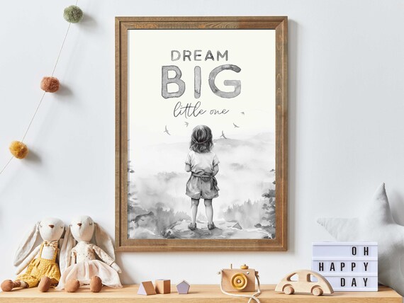 Dream Big Little One Quote With Girl Overlooking The Ocean Nursery Print