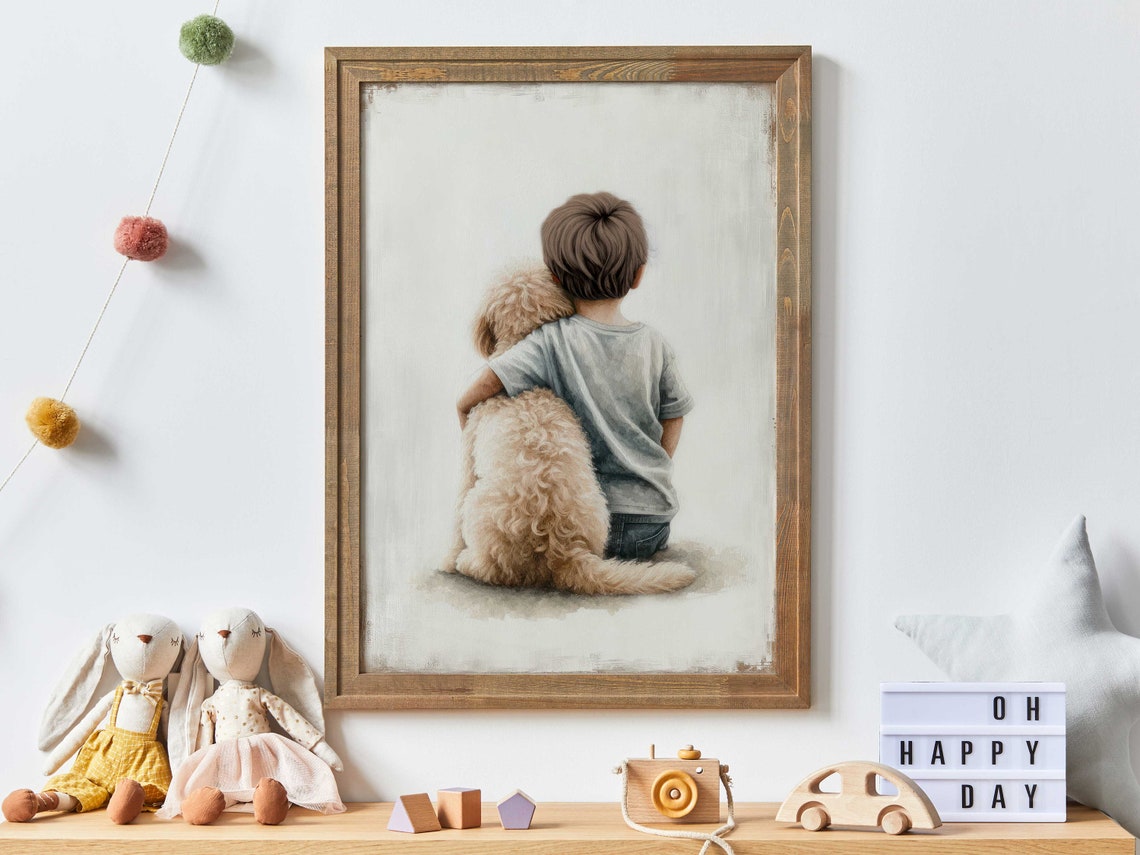 Goldendoodle Nursery Art Print for Boys