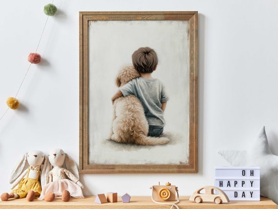 Goldendoodle Nursery Art Print for Boys
