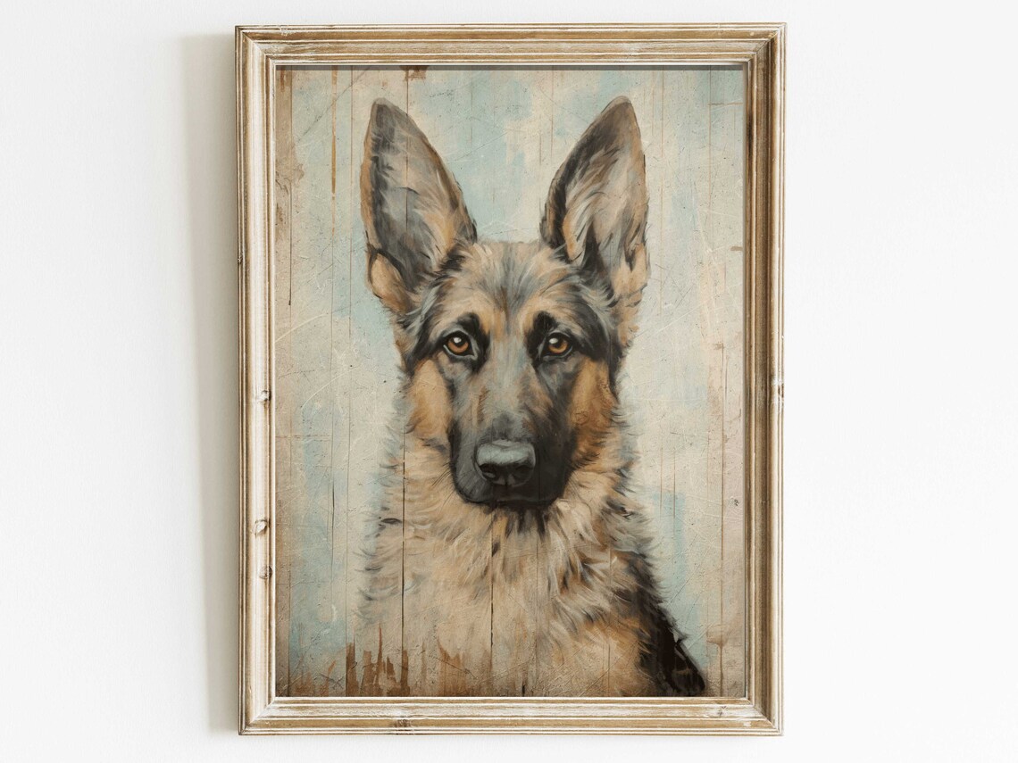 German Shepherd Vintage Dog Art Print, Farmhouse Decor