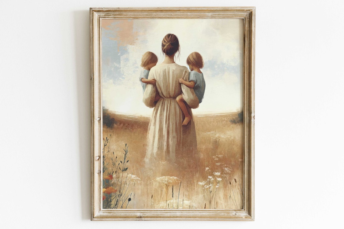 Mother Daughters Wall Art Twin Daughter Print Sisters Art Print Twin Sister Mom Painting Mother Daughter Art Family Art