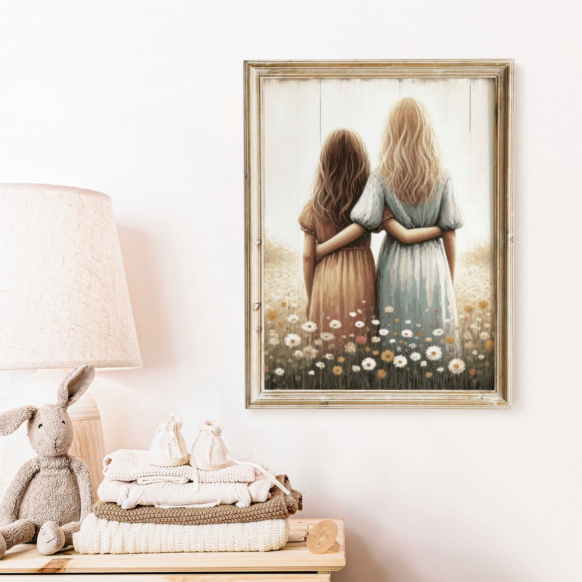 Sister Wall Art Sisterhood Art Vintage Sister Painting Bff Best Friends Print Wildflower Girls Room Decor Girl Wall Art - Image 2