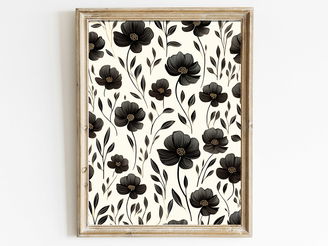 Large Black Flower Botanical Pattern Modern Farmhouse Wall Poster - Image 3