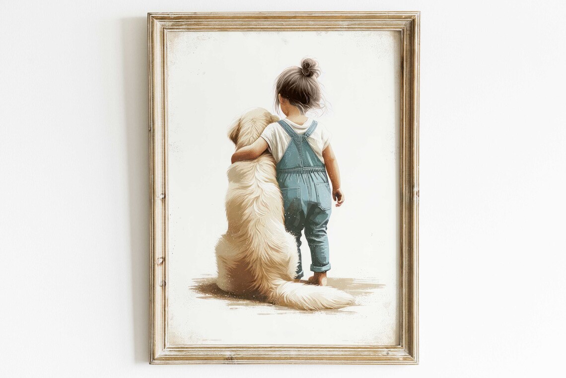 Golden Retriever Nursery Art, Girl And Dog Portrait - Image 2
