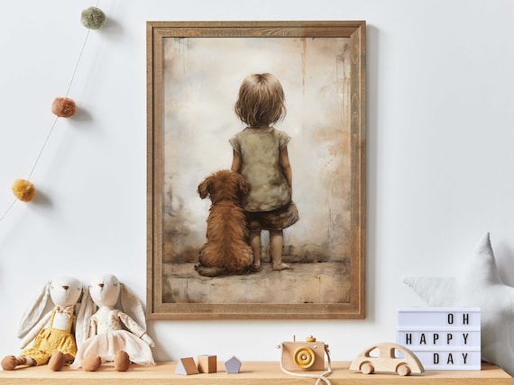 Dog Nursery Decor Girl And Dog Kids Dog Wall Art Girls Room Dog Print Girly Wall Art Print Cute Animal Art Dog Decor