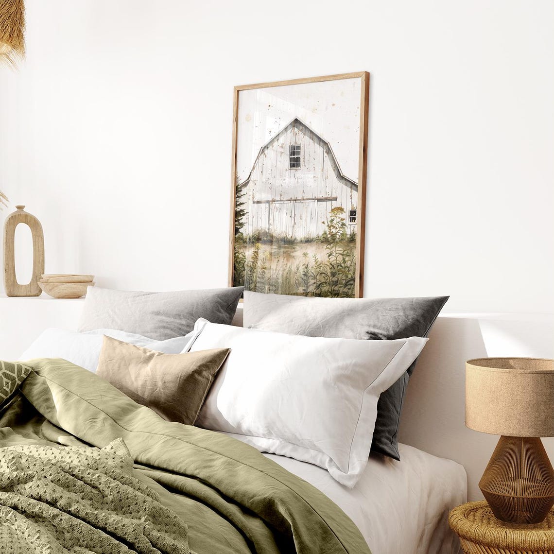 White Rustic Barn With Wildflowers Vintage Farmhouse Art Poster - Image 2