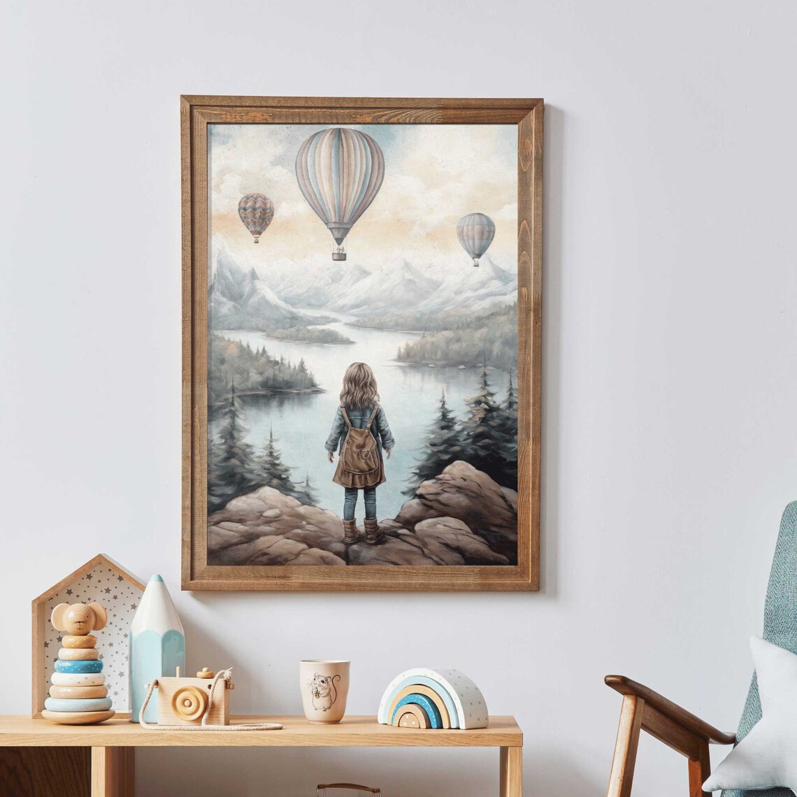 Adventure Nursery Hot Air Balloons Mountain Art Print - Image 3