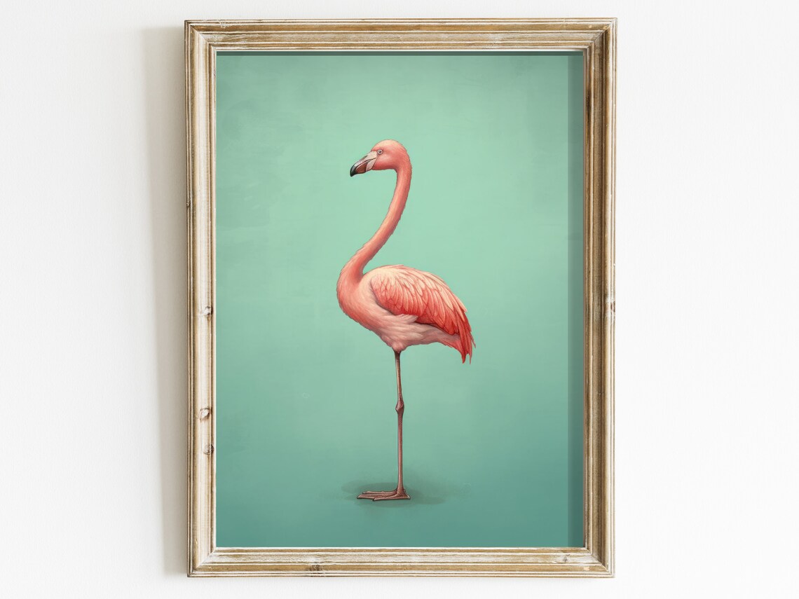Vintage Flamingo Minimalist Bird Art Print