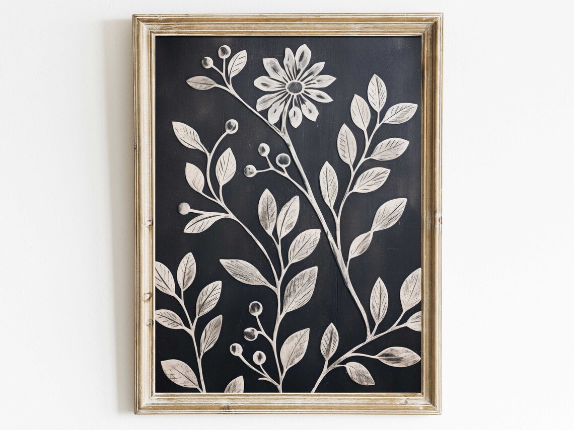 White Flower Print Rustic Floral Art Print