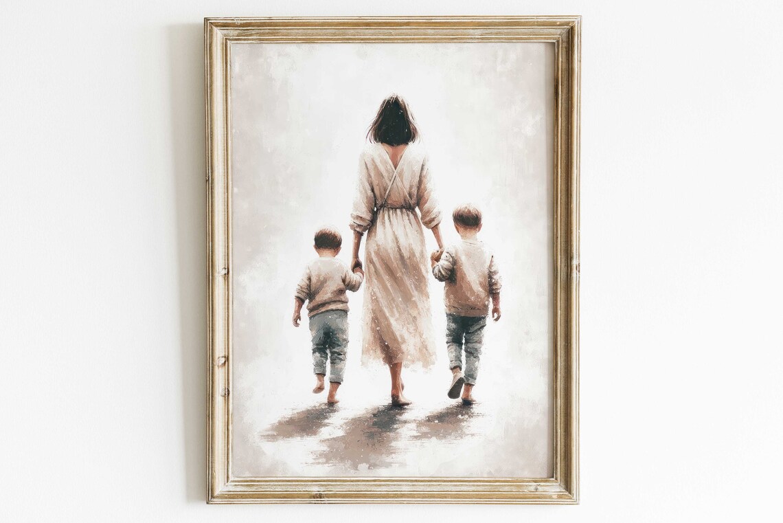 Mother And Sons Family Bond Wall Art Print