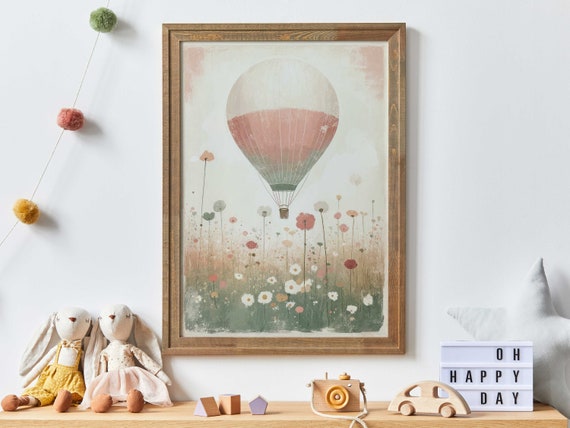 Hot Air Balloon Nursery Vintage Wall Art Print