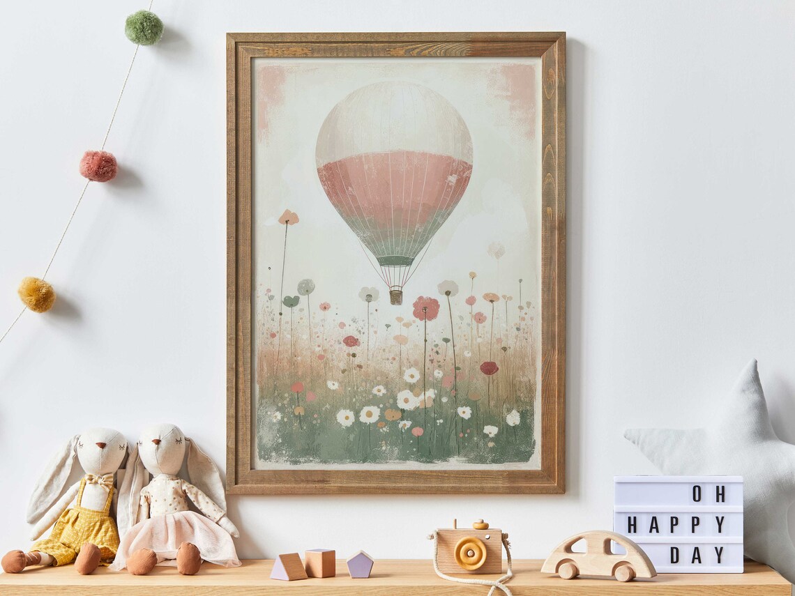 Hot Air Balloon Nursery Vintage Wall Art Print