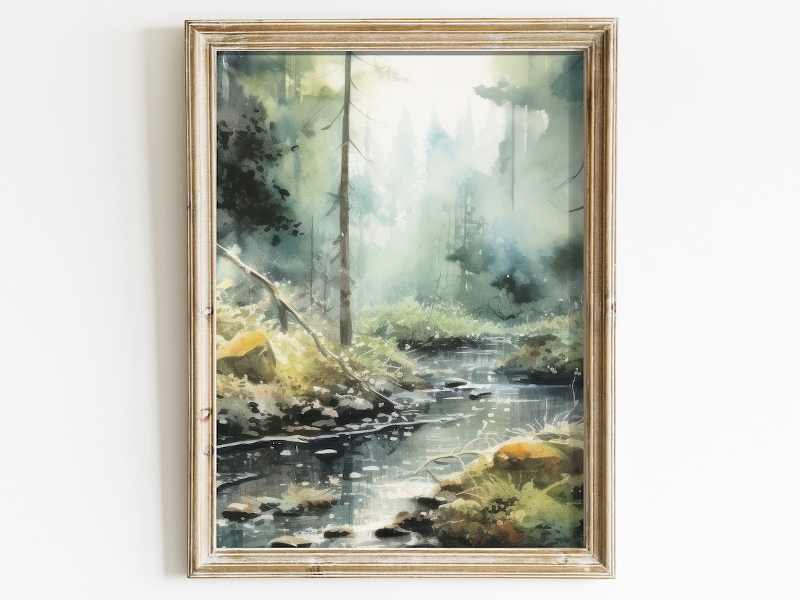 Forest Stream Watercolor Landscape Art Print