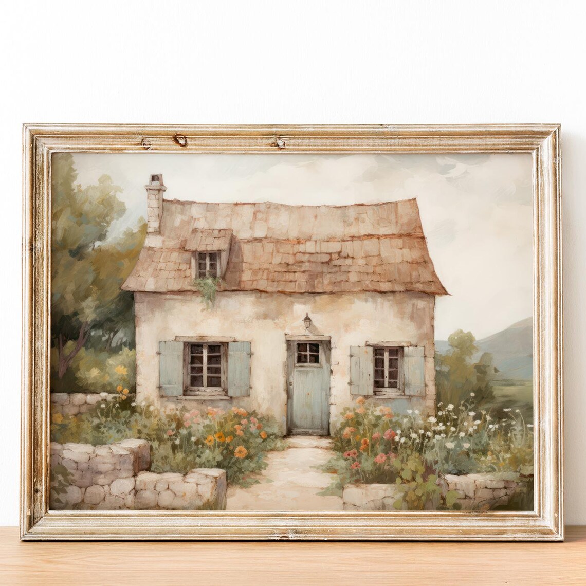 French Cottage Painting, Rustic Farmhouse Art Print