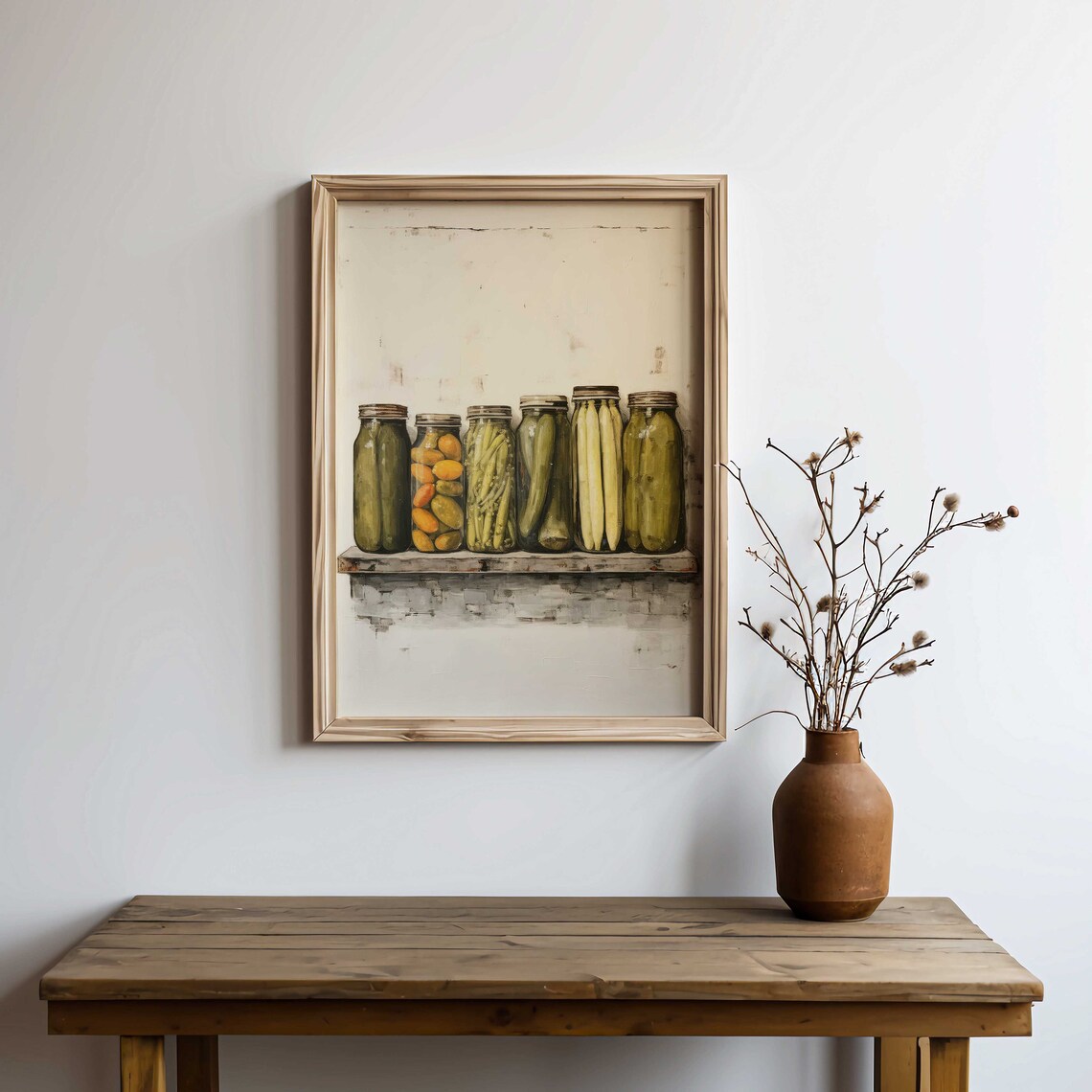 Vintage Mason Jars of Preserves on Rustic Kitchen Shelf Poster - Image 2