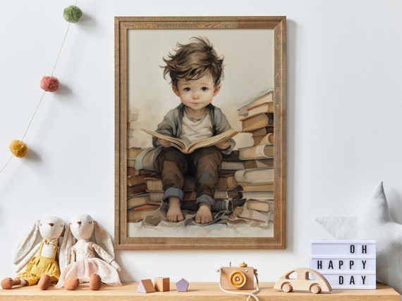 Boy Reading Corner Nursery Kids Study Art Print