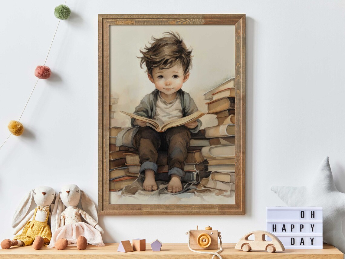 Boy Reading Corner Nursery Kids Study Art Print