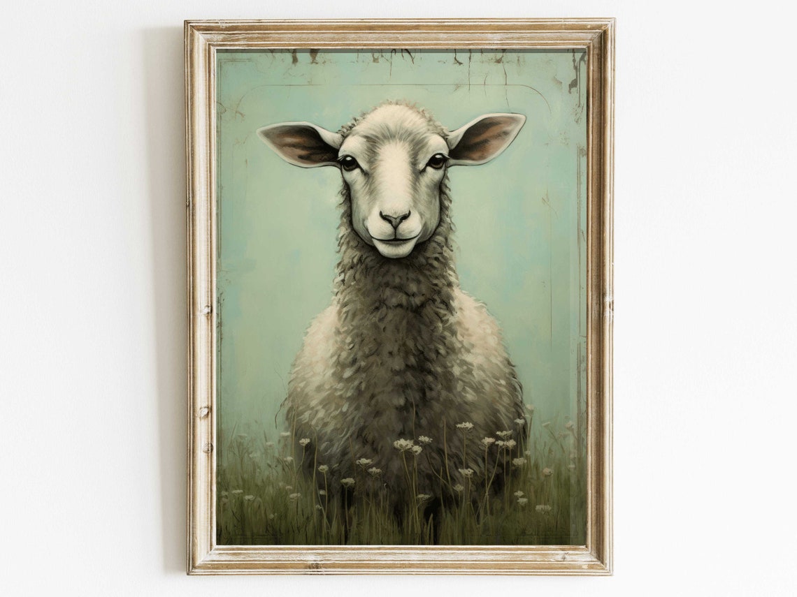 Sheep Wall Art Vintage Animal Print Farm Animal Art Farmhouse Style Home Decor Vintage Country Style Painting Art