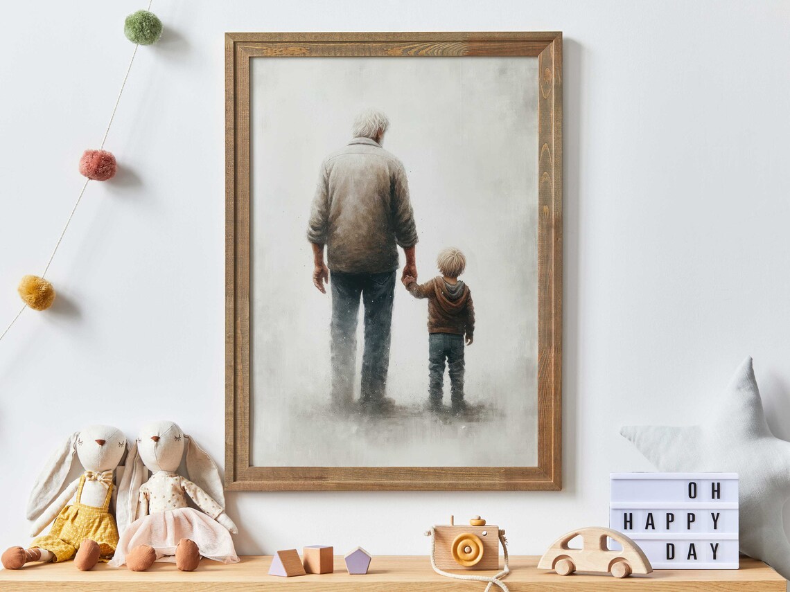 Grandfather and Grandson Rustic Portrait Art Print - Image 2