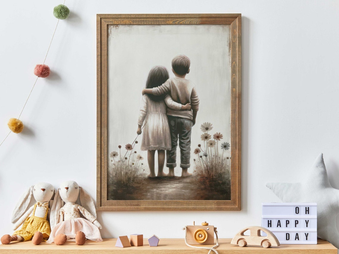 Siblings Portrait Nature Wall Art Print