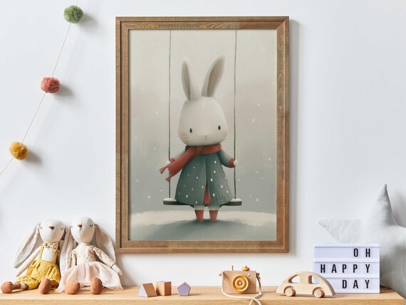 Bunny Nursery Art Animal Art For Childrens Room Cute Bunny Print Rabbit Painting Whimsical Bunny Wall Decor Nursery Art