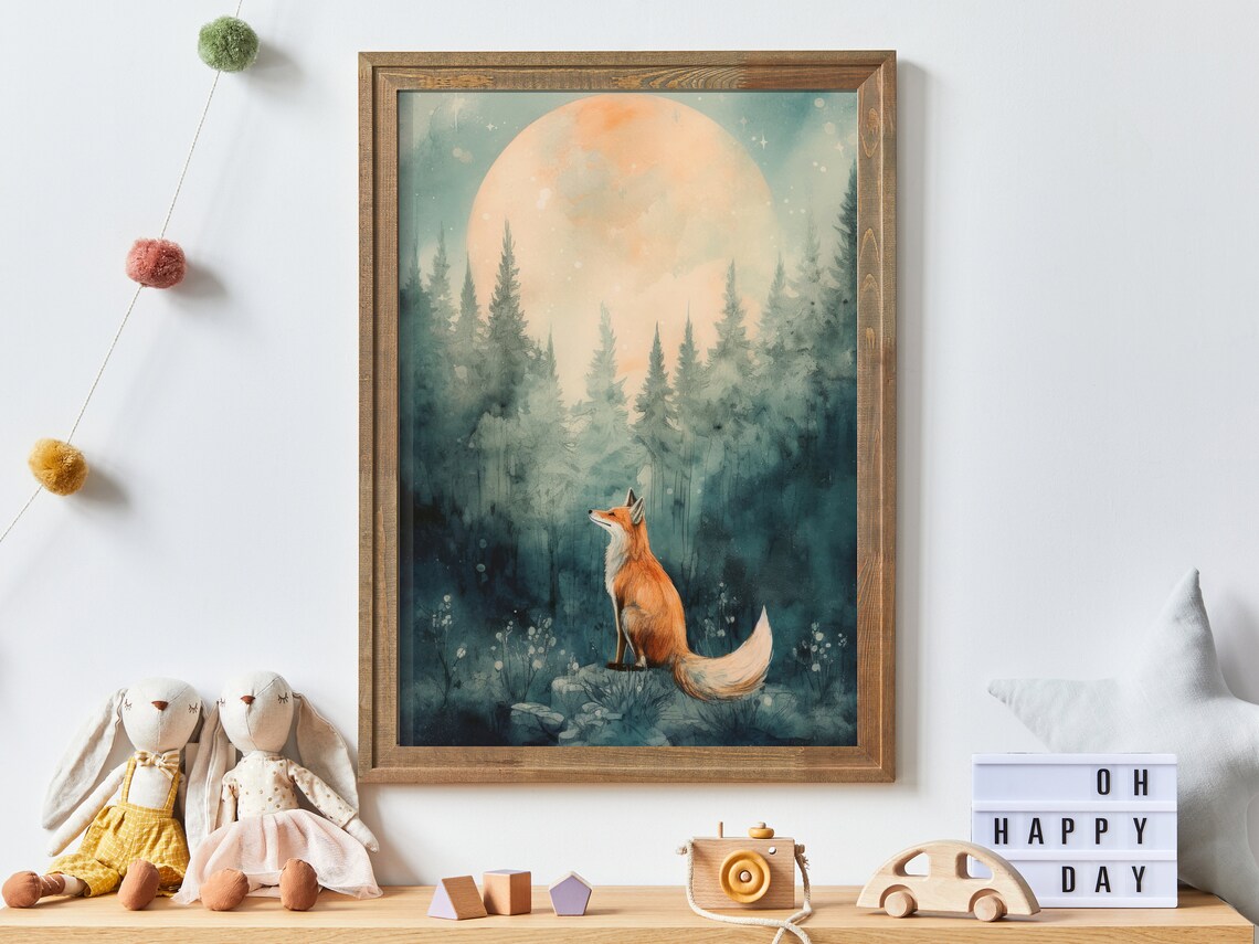 Fox Nursery Decor Watercolor Nursery Wall Art Print