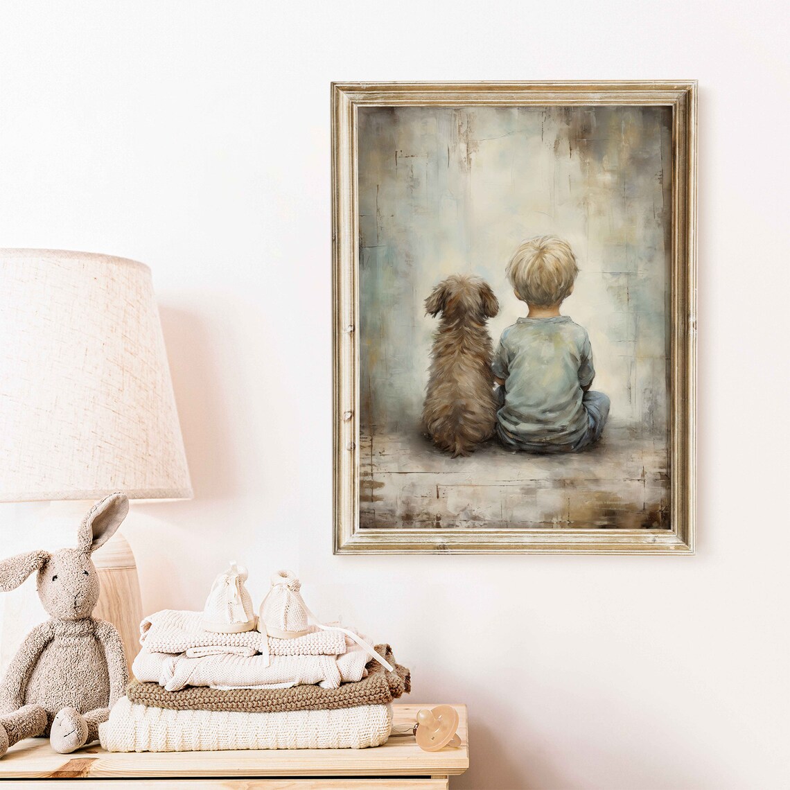 Boy And Dog Art Print, Rustic Nursery Decor - Image 2