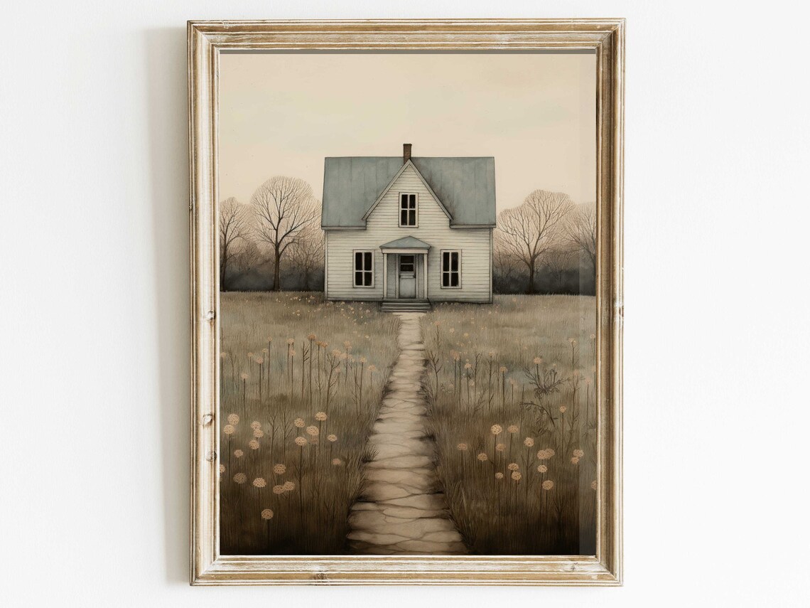 Country House Print, Rustic Farmhouse Wall Art
