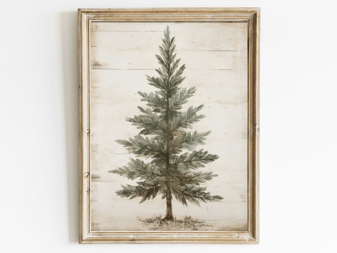 Spruce Tree Vintage Christmas Art Print