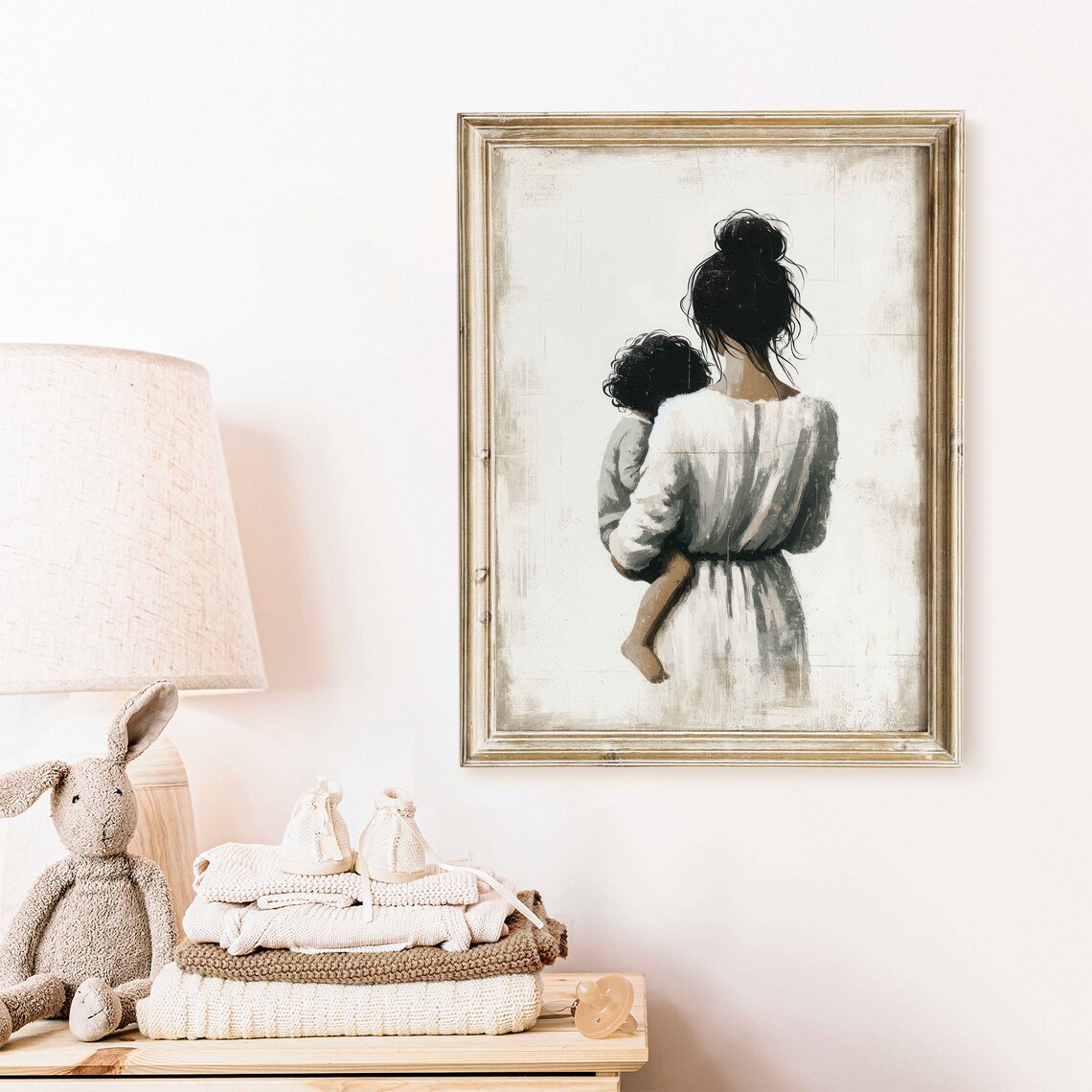 Mother Carrying Child On Her Back Tender Family Love Art Poster - Image 2