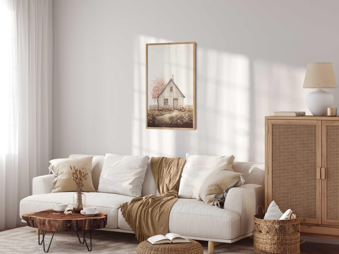 Vintage Old House Painting Cherry Blossom Tree Art Print - Image 2