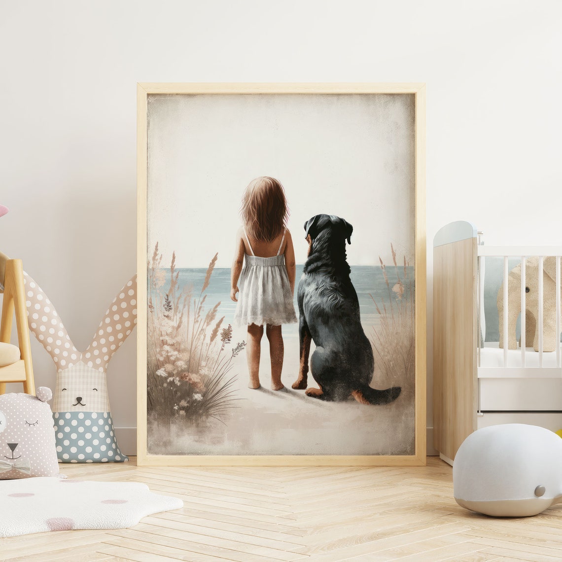 Rottweiler Nursery Art Girl Dog Art Dog Nursery Decor Rottweiler Wall Art Girls Dog Decor Rottweiler Painting Dog Decor - Image 2