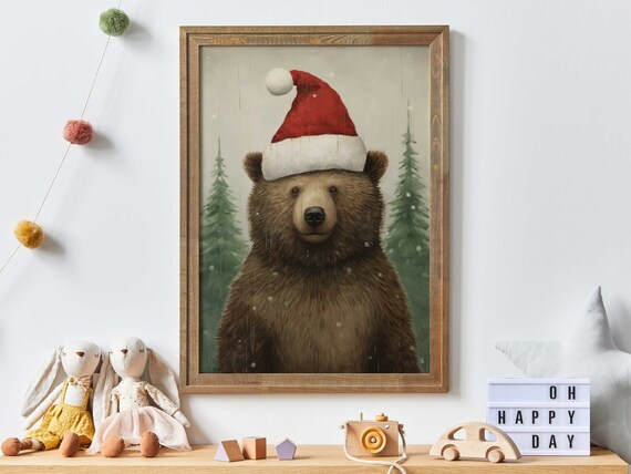Bear Christmas Print, Kids Room Nursery Decor