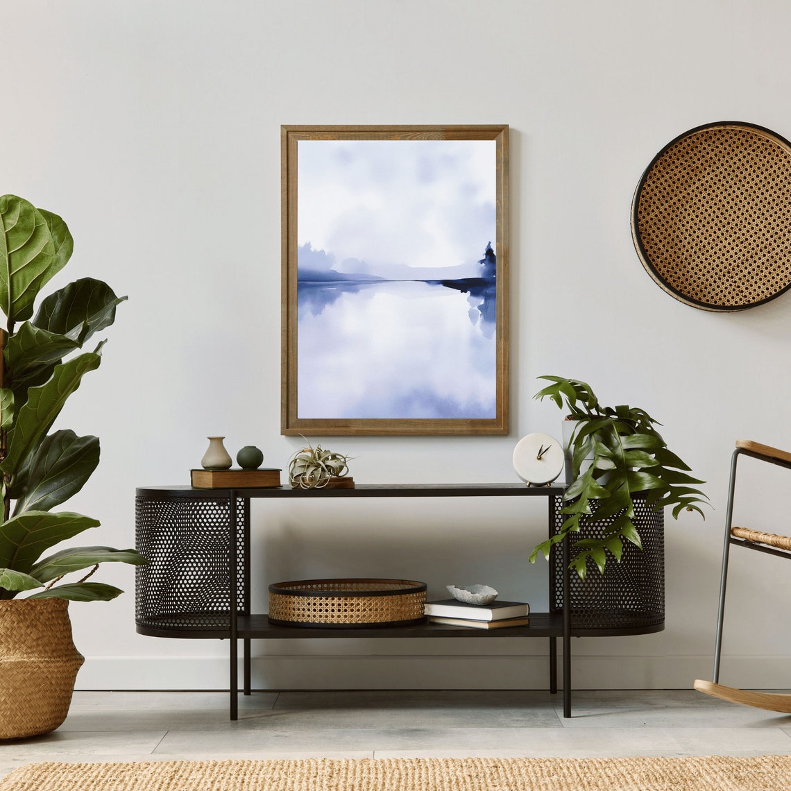 Abstract Blue Watercolor Lake Reflection Modern Minimalist Poster - Image 2