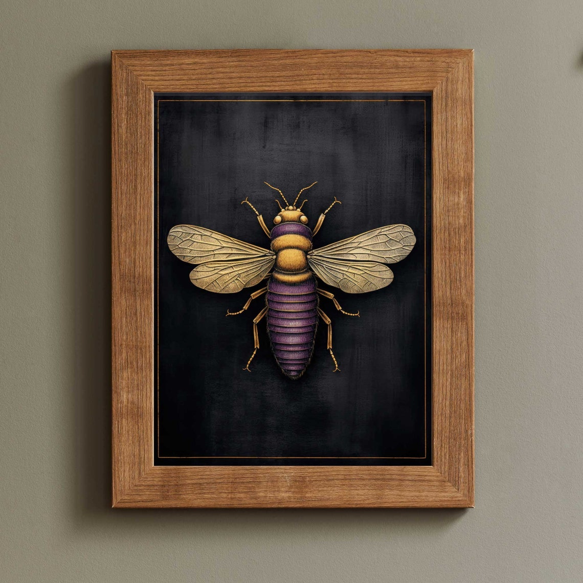 Vintage Golden Bee Insect Chalkboard Botanical Study Wall Poster - Image 2