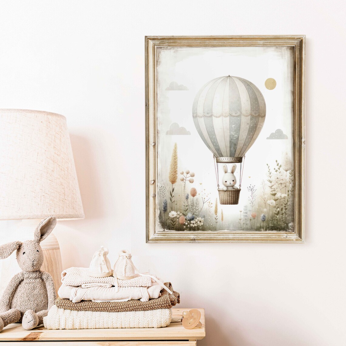 Hot Air Balloon Nursery Bunny Art Print, Cute Decor - Image 2